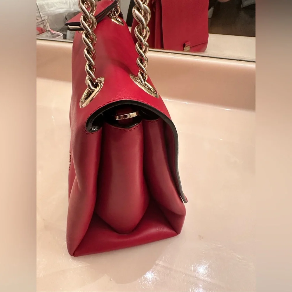 Very rare Miu Miu $2500 Authentic Red Leather Chain Handle Shoulder Bag.